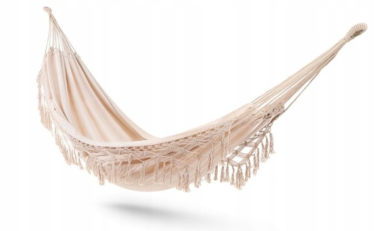 Dubbele Braziliaanse Hangmat Boho Crème 220x150cm - Comfortabel & Stijlvol