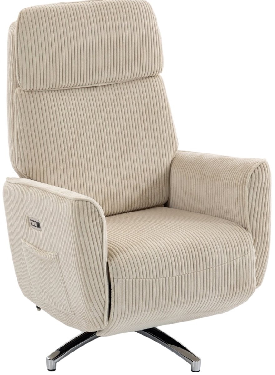 FloraGrace Relaxfauteuil 93 x 57 x 59 cm - Elektrisch Verstelbaar Met 2 Motoren En 360 Graden Draaibaar - Voor Woonkamer - Polyester - Crèmewit