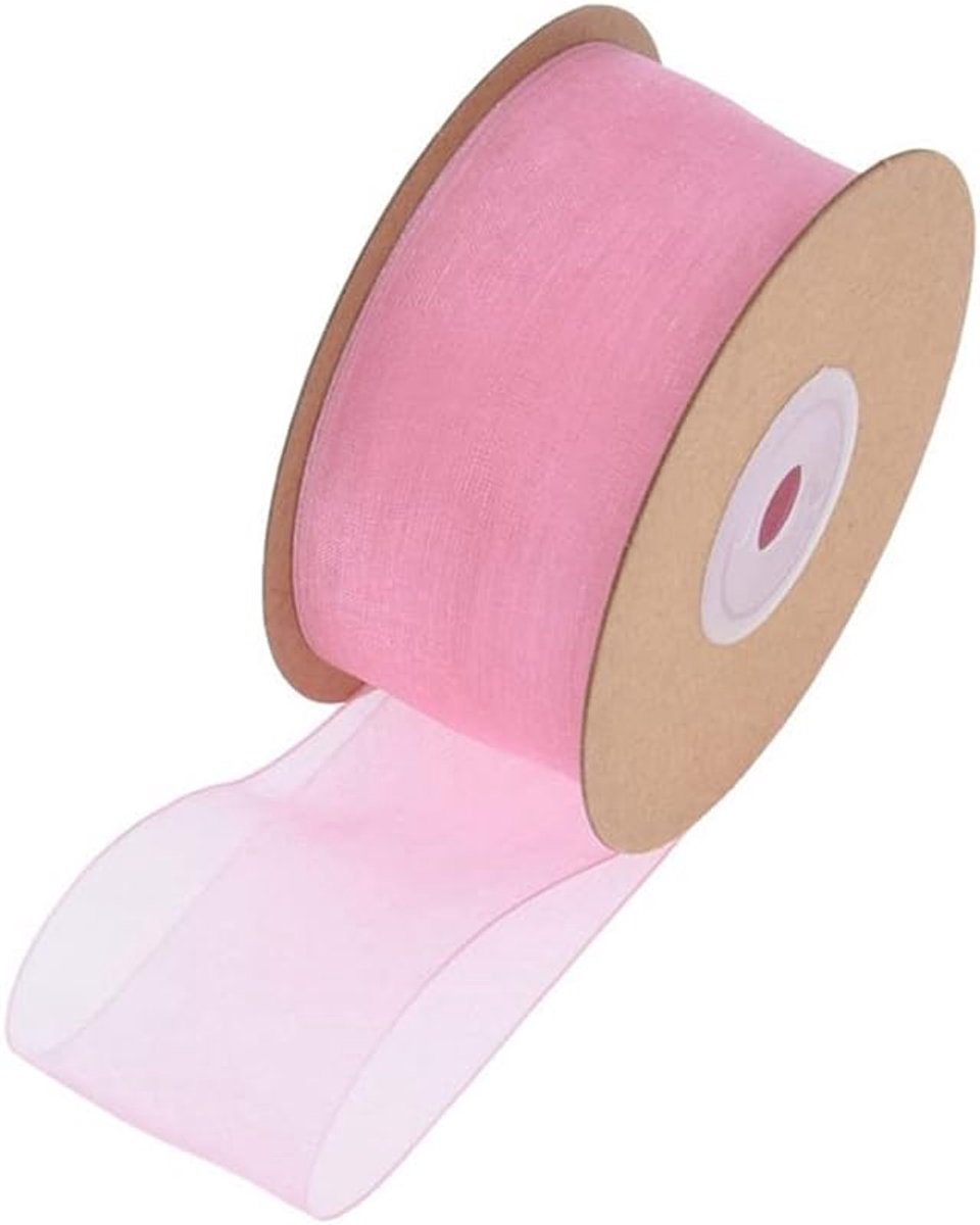 1 rol organza lint 3,8 cm x 22 m organza linten transparant lint chiffon lint cadeaulint chiffon decoratielint satijnen lint voor doe-het-zelf geschenkverpakking bloemenboeket decoratie donkerroze