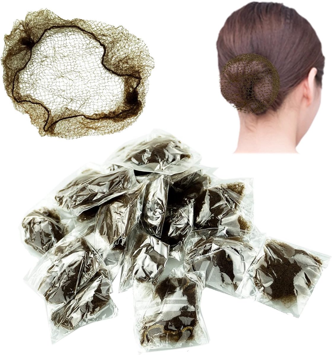 20 stuks haarnetten, haarbroodjeshouder haarnetten voor broodje haarnetten onzichtbare elastische rand mesh balletbroodje netto houder voor vrouwen meisjes dans verpleegster pruik fixerend haar (koffie)