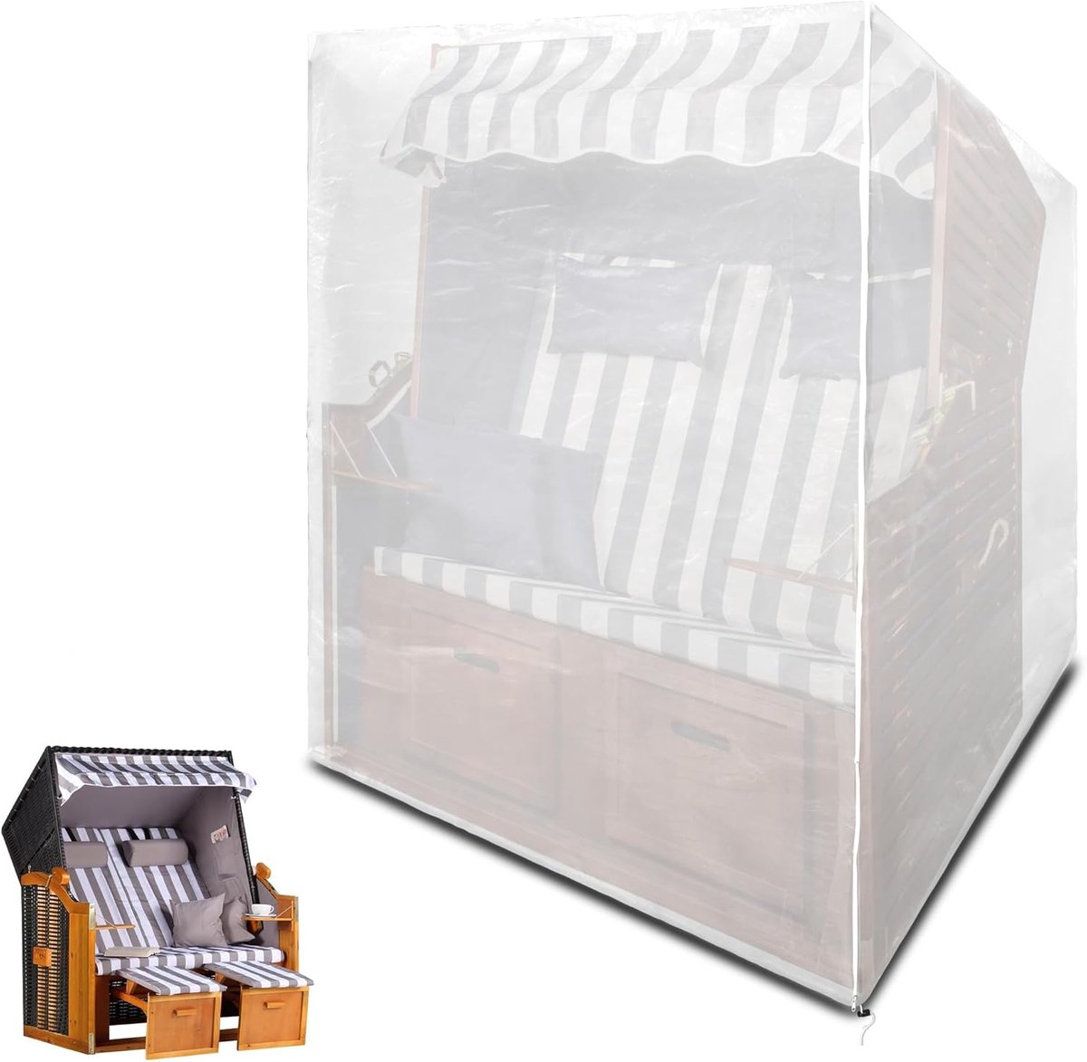 Beschermhoes Winterbestendig, 135x105x175/140cm - Beschermhoes voor Strandstoel Winterbestendig, Afdekhoes voor Strandstoel, Afdekkap voor Strandkorven, Outdoor Meubelhoes