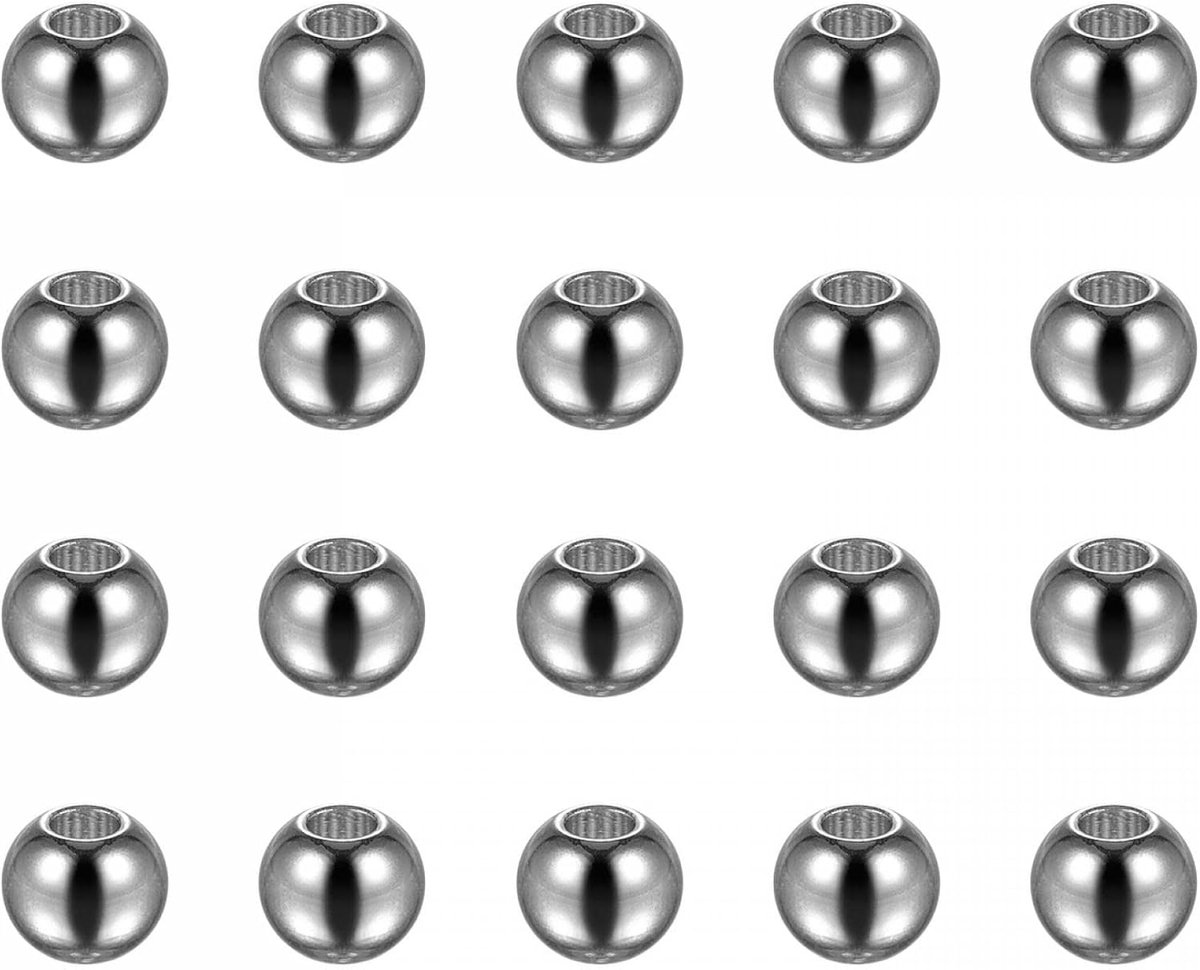 Kralen, 6 mm, roestvrij staal, 2,5 mm, gatdiameter voor knutselwerk, zilverkleurig