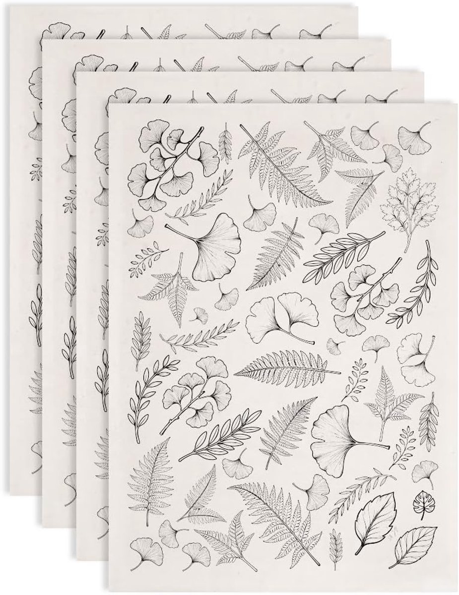 4 Stks Onderglazuur Transfer Papier Ginkgo Blad Bladeren Zwarte Oversized Keramische Decals voor Cups Platen Vazen Aardewerk Patroon Blad Klei Studio Gebruik Handgemaakte Vaas Plaat Geen