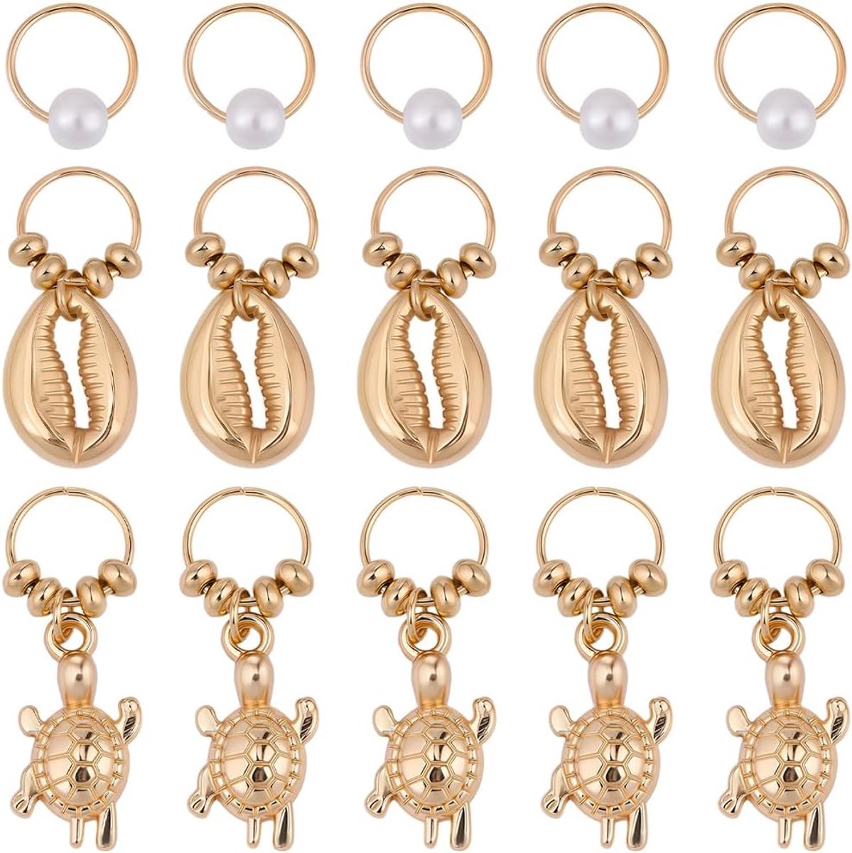 30 stuks schelphaar bedels gouden dreadlock sieraden zomerschildpad zeedieren legering vlecht dreadlock kralen ringen hanger clips voor Afrikaans haar, kapsel, dreadlocks vlechten