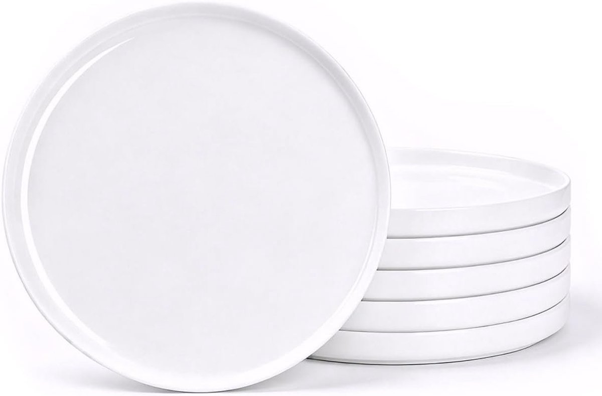Dinerbordenset van 6 stuks, Ronde Witte Opaalglas Serviesborden, Vaatwasser‑ & Magnetronbestendig