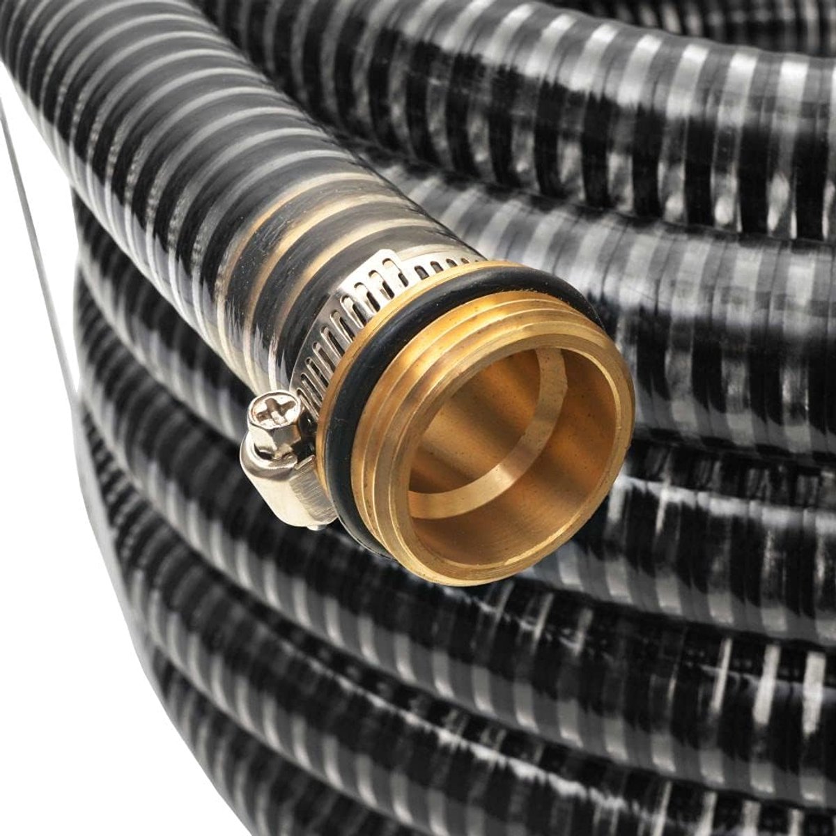 Zuigslang met messing aansluitingen, tuinslang, waterslang, aanzuigslang voor tuinpompen, huiswaterleidingen, waterfilters en andere waterbeheersystemen, 7 m, 25 mm, zwart
