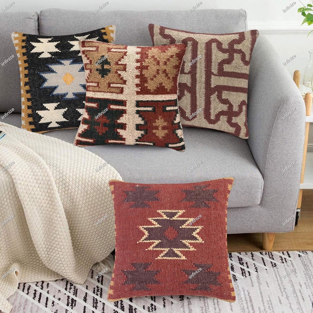 Kussenhoes 45x45 cm - Wollen jute - Etnisch vintage design - Perfect voor uw sofa - SnelShoppen