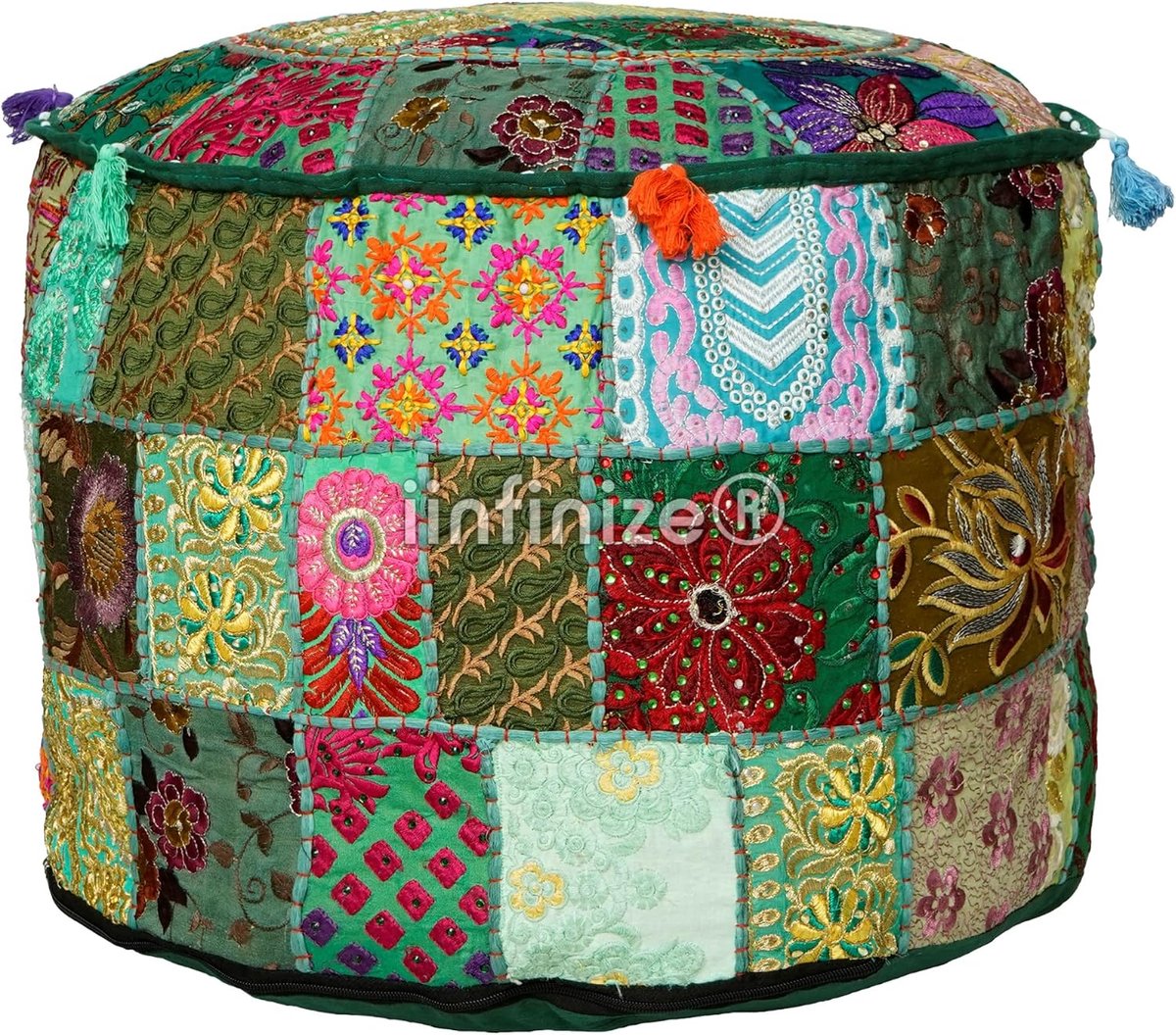 Puff Kussen Patchwork 18x18x13 Inch - Katoen - Ergonomisch Ontwerp - Comfortabel Voetsteun - SnelShoppen