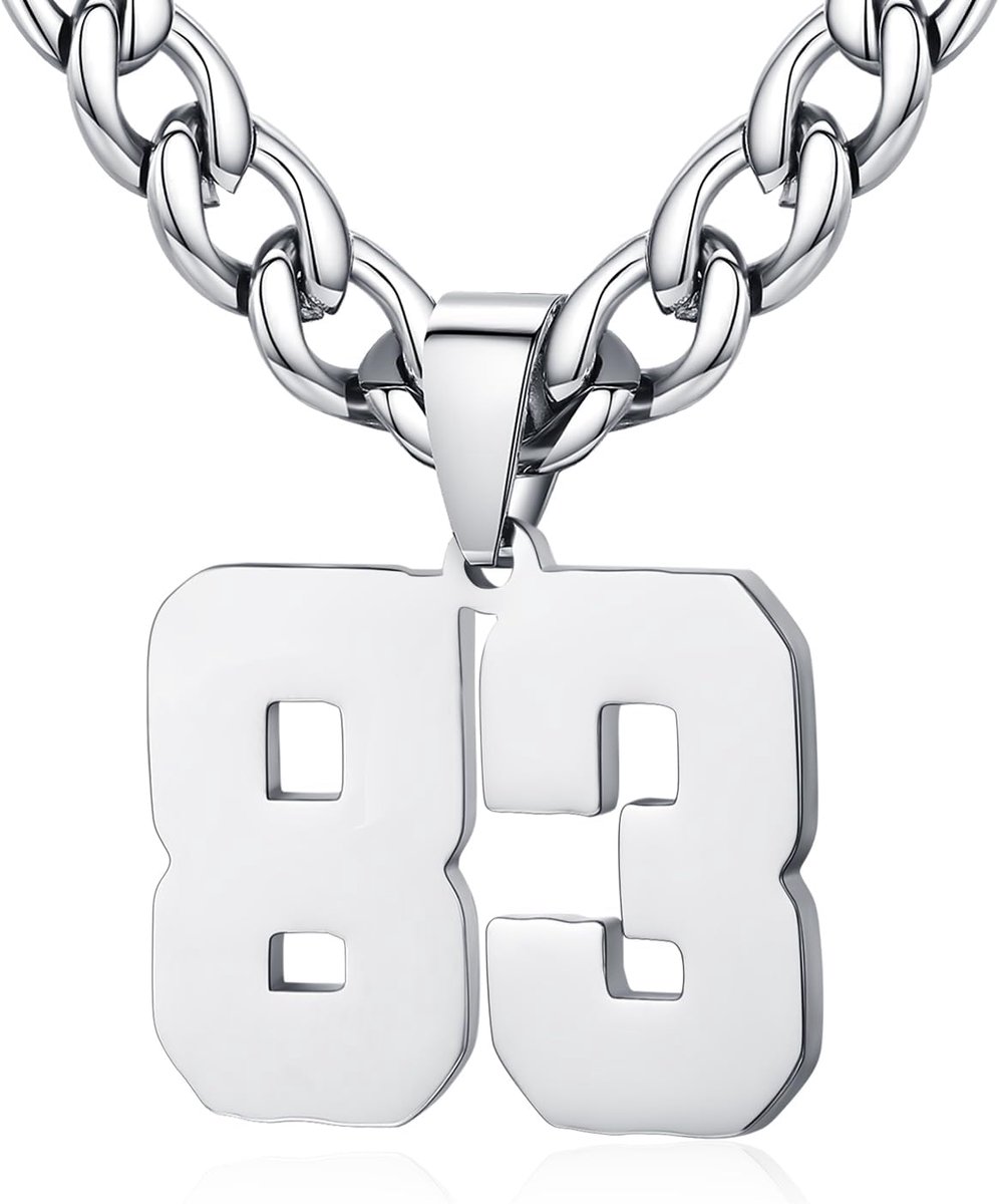 dames roestvrij staal 0-99 getal hanger geluksgetal jersey nummer sporter halsketting gepersonaliseerd met 6 mm brede pantserketting, Roestvrij staal