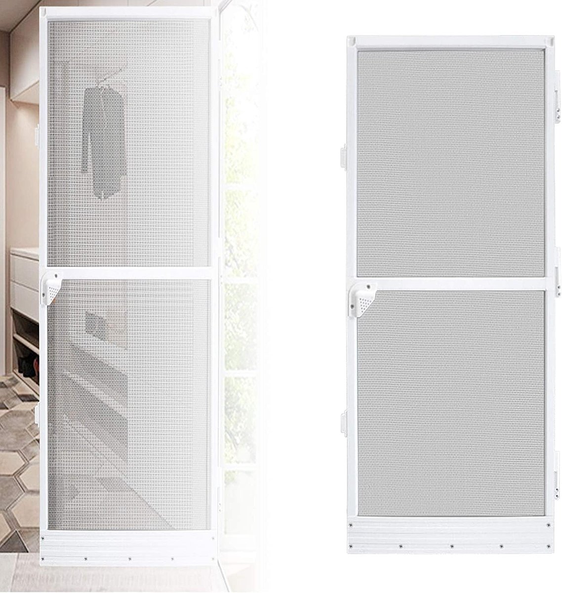 Wit vliegengaas, deuren, insectenbescherming, muggengaas voor deur, balkondeur, tot max. 120 x 240 cm, vliegengordijn, muggennet, insectenscherm, insectenscherm, aluminium frame, voorkomt