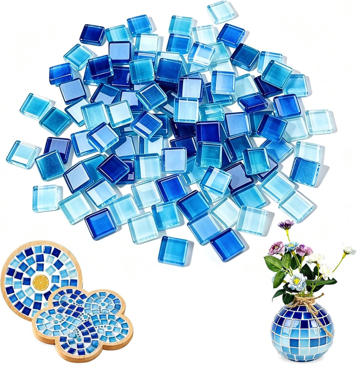 Mozaïektegels mini 1 x 1 cm, vierkante mozaïek knutselset volwassenen gemengde kleuren glazen mozaïekstenen voor badkamer woondecoratie doe-het-zelf