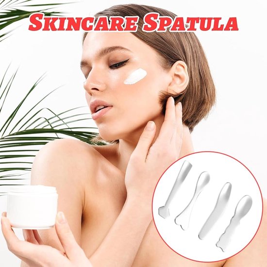 Spatel cosmetica - 4 stuks cosmetische spatel - roestvrij staal spatel cosmetica - herbruikbare gebogen spatel, roestvrij staal kleine cosmetische spatel cosmetische spatel mini make-up spatel voor — afbeelding 3