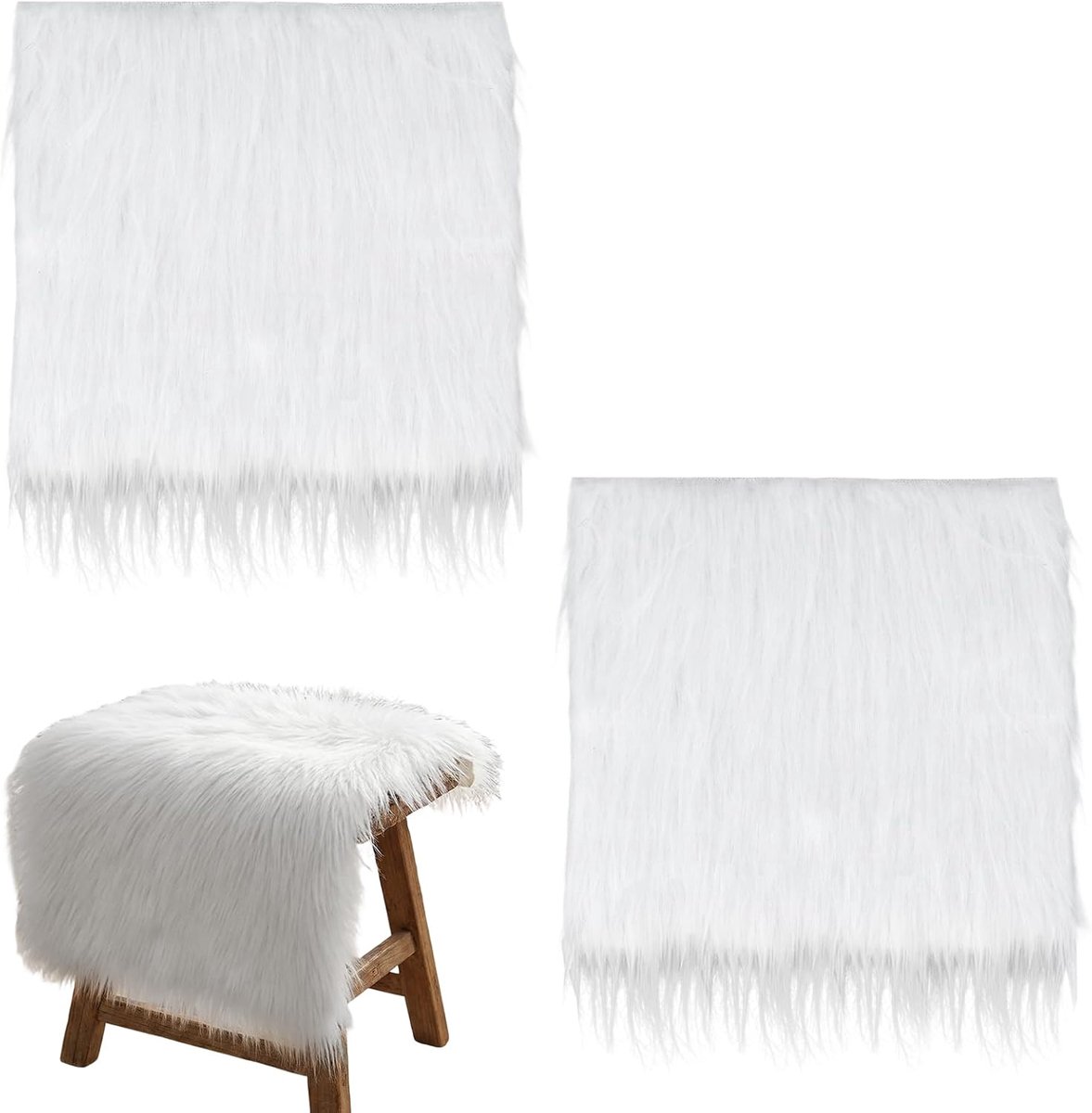 2 stuks kunstbont, per meter, kunstbont om te knutselen, 60 x 40 cm, stof kunstbont, wit, bontstof, per strekkende meter, voor doe-het-zelf, bekleding, vloerdecoratie, mat, kabouter, baardhaar (wit)