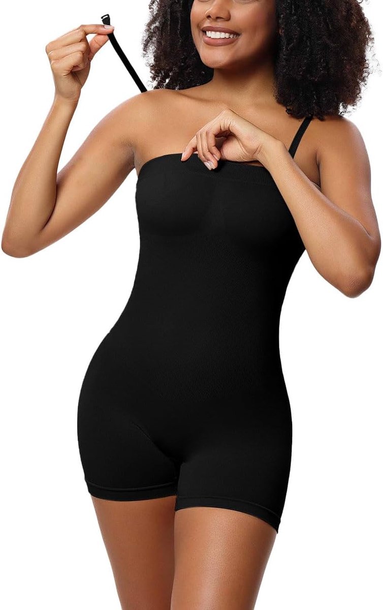 Figuurvormende body voor dames, shapewear, bodysuit met afneembare schouderriem, rugvrij, body's om af te vallen, platte buik, body shaper shorts