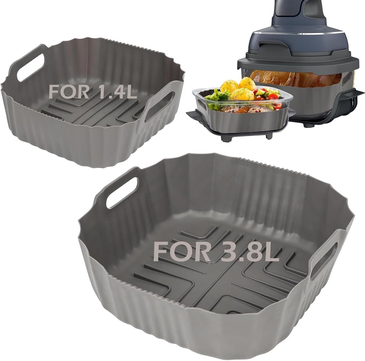 Air Fryer siliconen voering voor Ninja CRISPi/Crispy draagbare glazen friteuse UK 3,8 L en 1,4 l, siliconen Airfryer Liners voor knapperige friteuse, accessoires voor Ninja Crisper FN101UK
