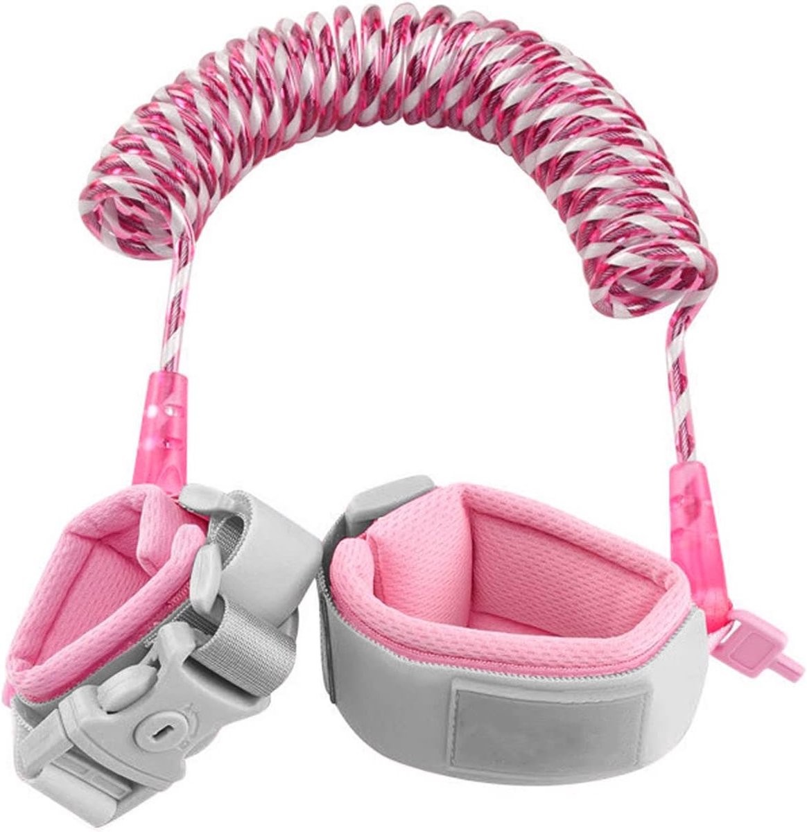 Kinderriem met veiligheidsarmband, 360° rotatie, elastische band (roze) | Helpt kinderen om veilig te lopen, ideaal voor reizen, winkelcentra en wandelingen