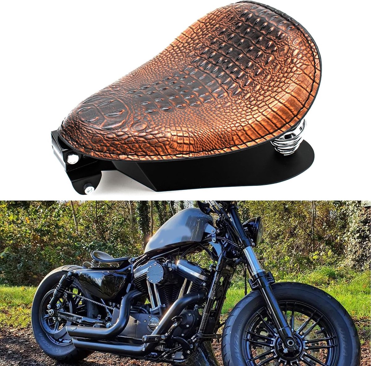 Lederen solo-stoel, motorstoel met veerbodemplaat voor Bobber Sportster XL1200 883 48 Dyna Softail (bruin)