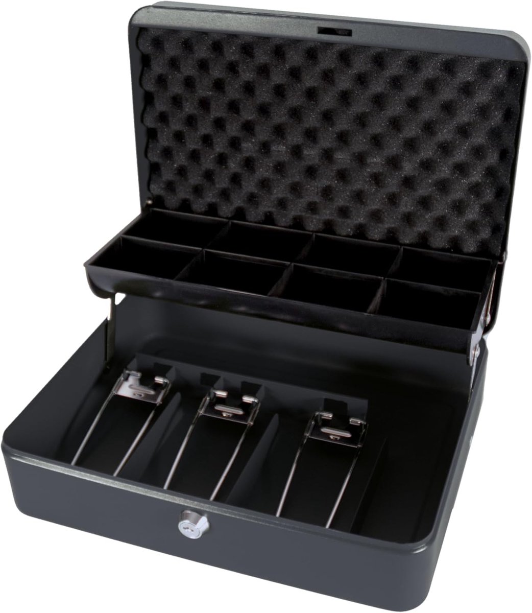 Products | "The Ultimate Cash Box" met Foam Voering en Cantilever Coin Tray - Zwart