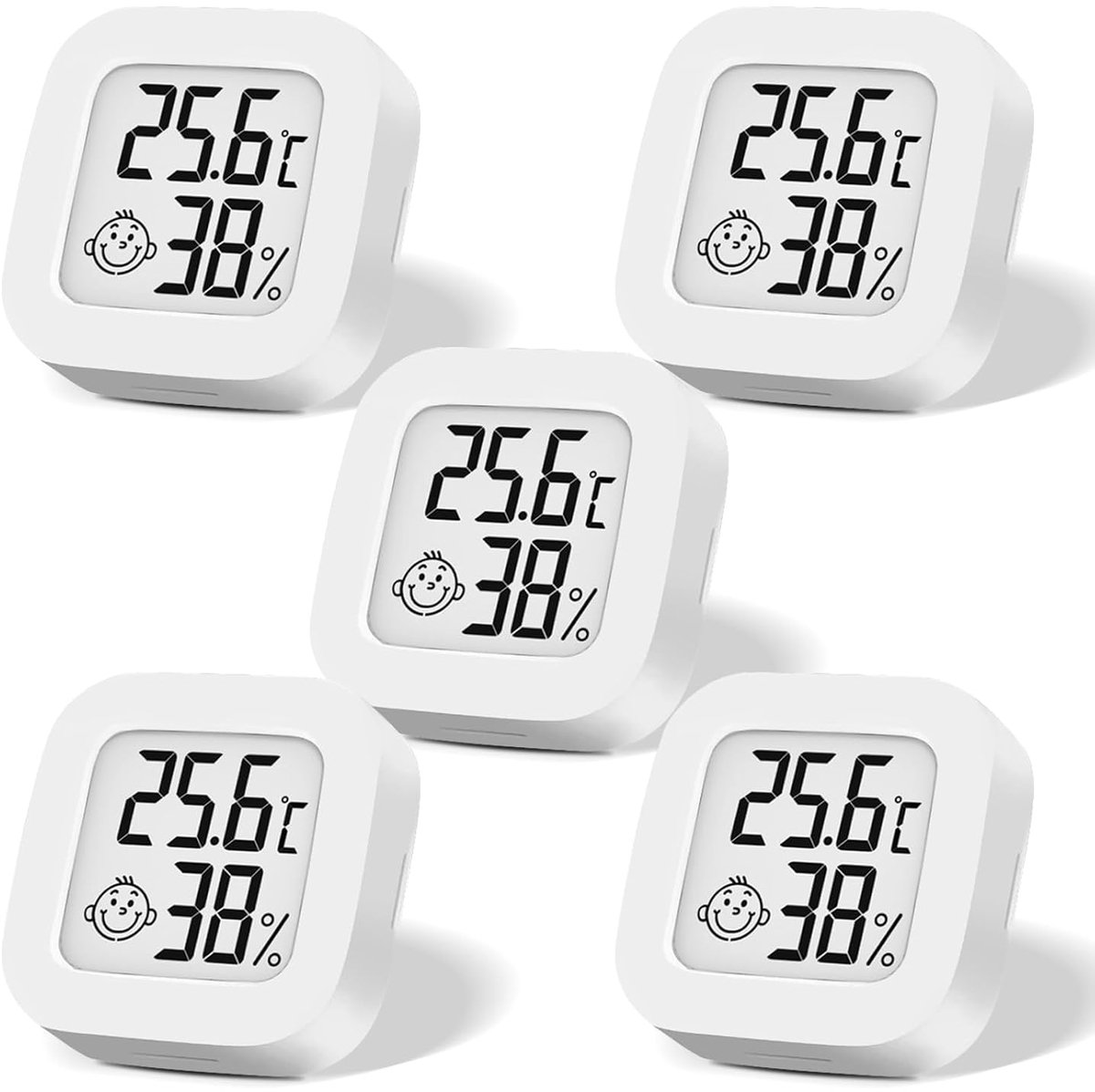 5 stuks digitale mini-thermometer, lcd-hygrometer, temperatuur binnen, draadloos, luchtvochtigheid, meter, zeer nauwkeurige temperatuursensor, display in °F / °C voor babykamer, interieur, kantoor