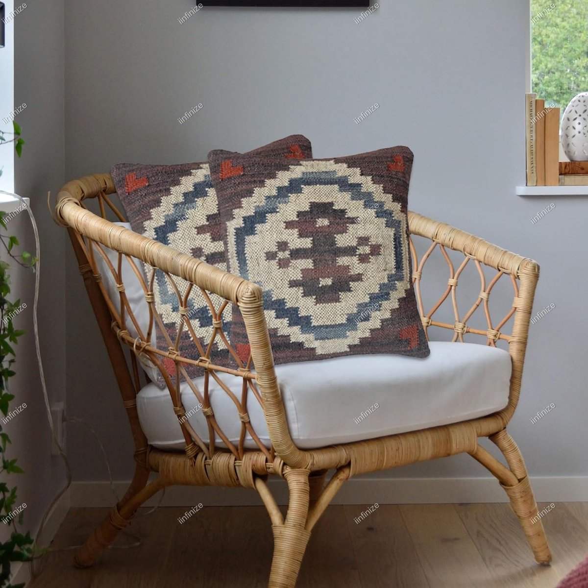 Kussenhoezen set 2 stuks 45 x 45 cm - handgeweven kilim - wol-jute - boho decoratie voor woonkamer - SnelShoppen
