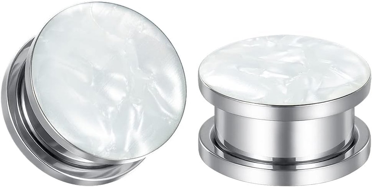 1 paar roestvrijstalen ingelegde witte natuursteen in eenvoudige stijl schroefboren tunnel gauges expanderpiercing modieus geschenk 2 g-1 inch in 6 mm - 25 mm