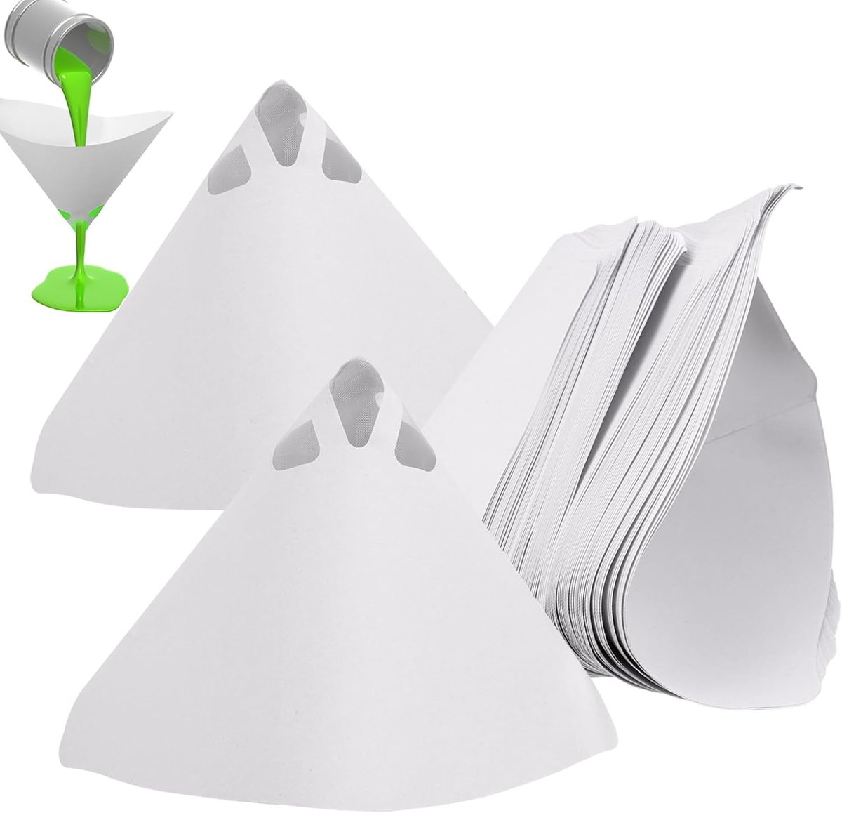 100 stuks lakzeefjes, lakfilters, nylon, conisch papier, trechterfilters | lakfilter, conische papierzeef voor autospuitverf, watertransferdruk, spuitpistool, lakpistool