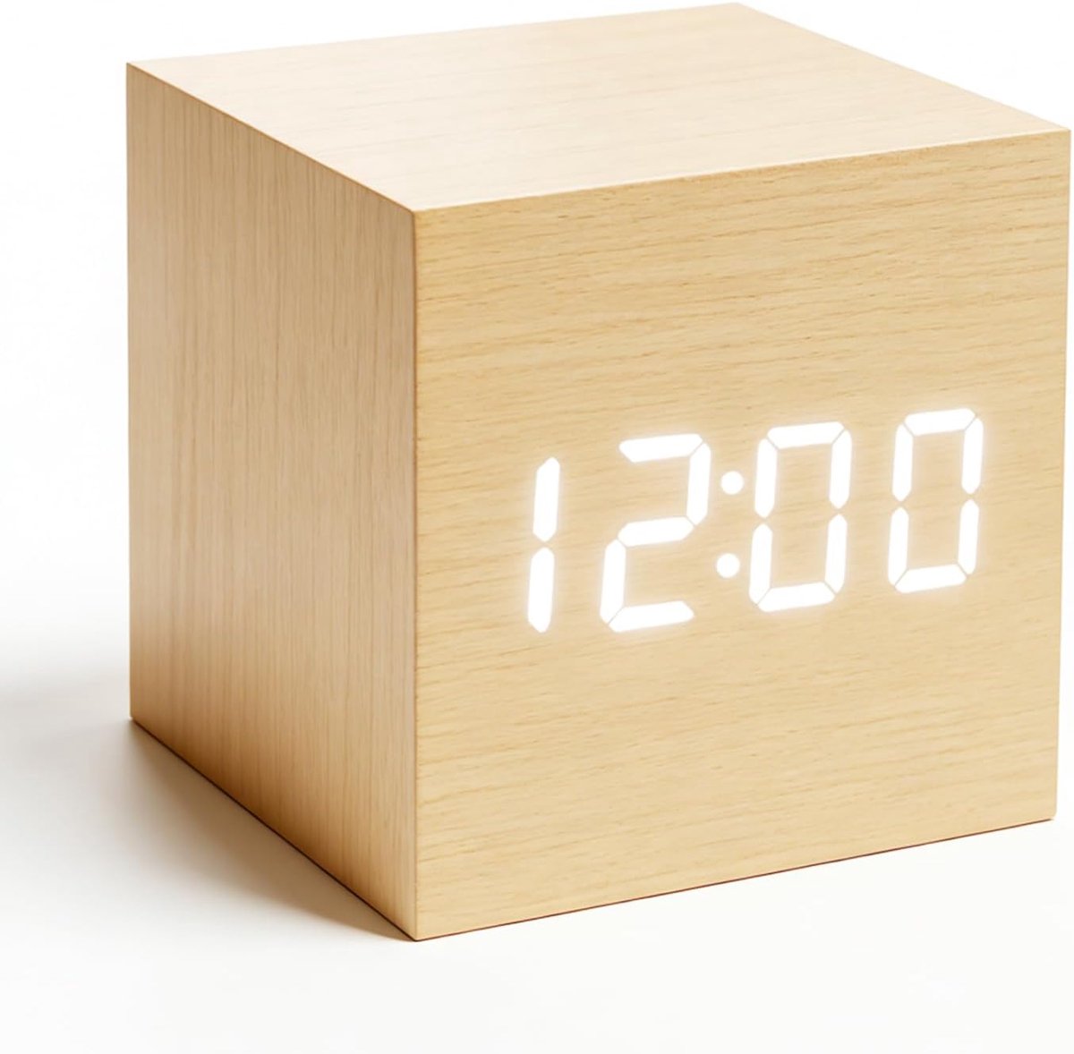 Wekker van hout met lcd-display, 6,3 cm, 4 helderheidsniveaus, 3 wektijden met geheugenfunctie, geruisloze nachttafelklok USB/batterij met datumweergave en temperatuur (zonder