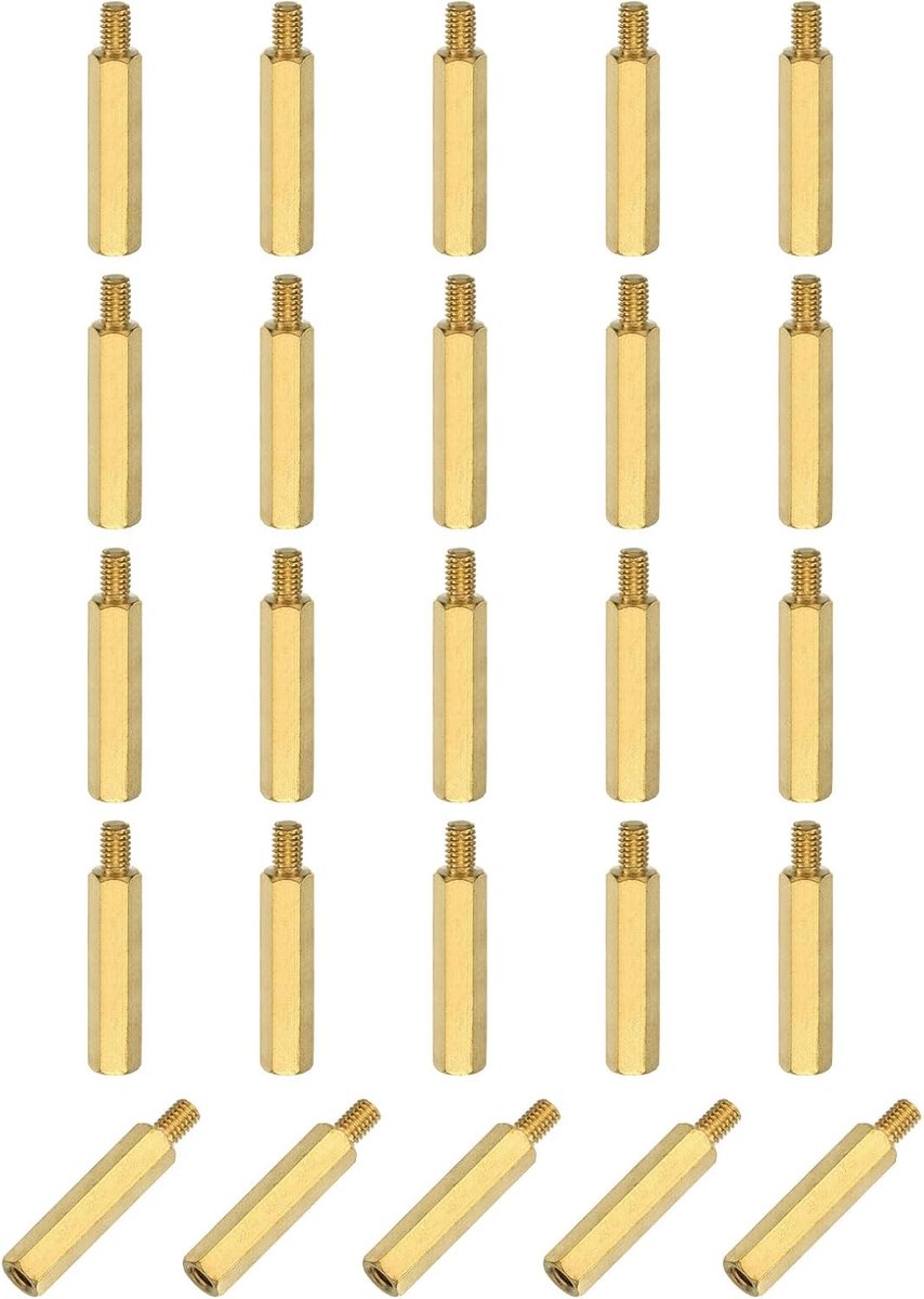 25 stuks messing afstandsschroeven, mannelijk op vrouwelijke schroefdraadstandoffs M4 x 25 mm + 6 mm zeskantige afstandsschroeven, PCB-moederbord voor drone, quadcopter, computer en