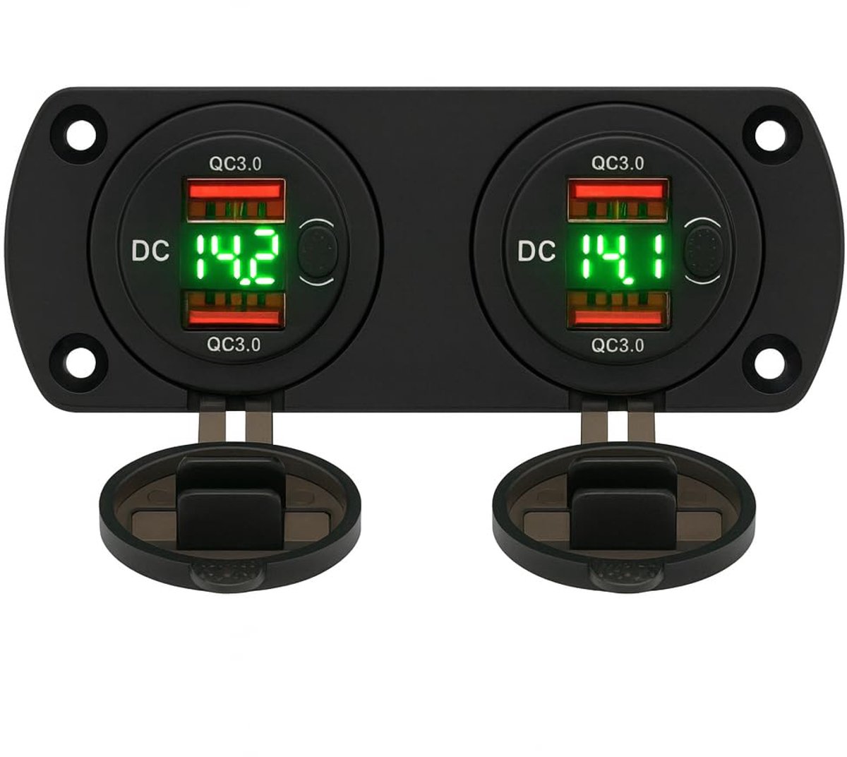 Voltmeter 12V met USB-C PD & QC3 - Groen - Waterdicht & duurzaam - Ideaal voor auto en camper - SnelShoppen