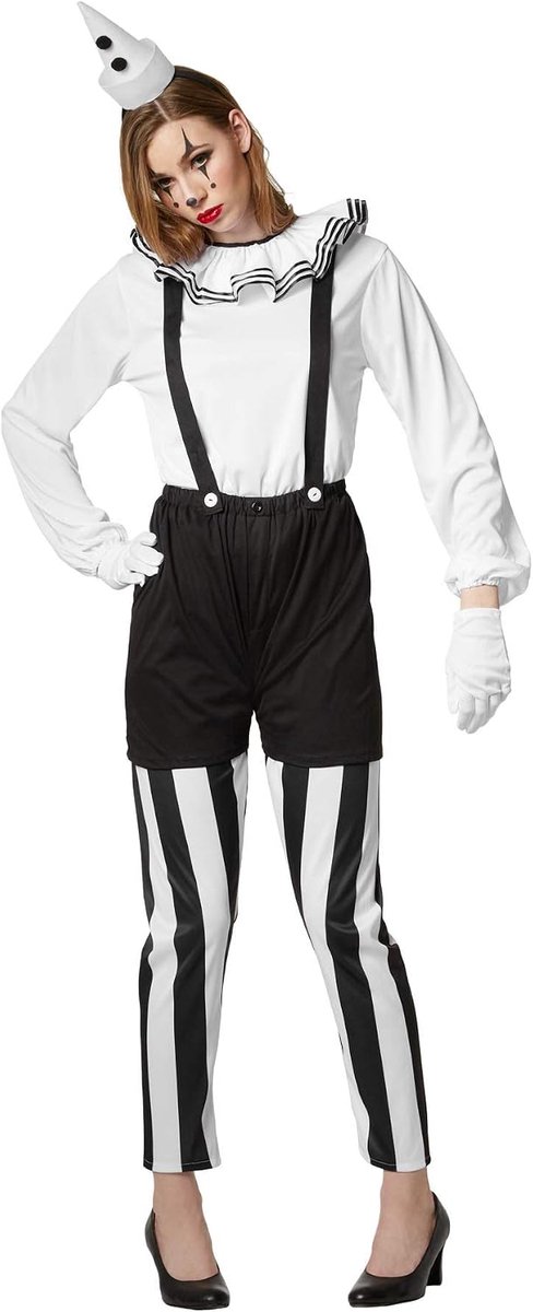 Vrouwenkostuum clown zwart-wit