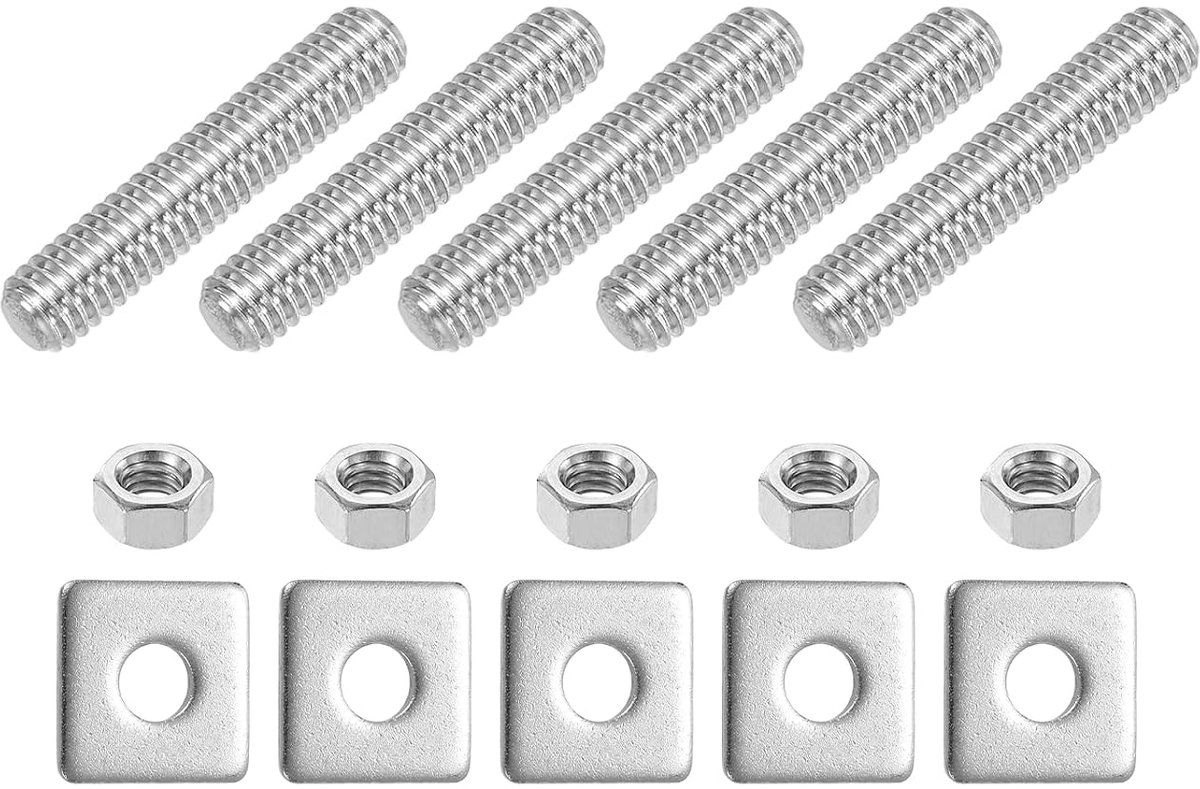 5 stuks 5/16"-18 UNC volledige schroefdraadstang 304 roestvrij staal lange schroefdraadschroef 40 mm lengte rechtse schroefdraad met vierkante schijven voor meubelmontage bevestiging