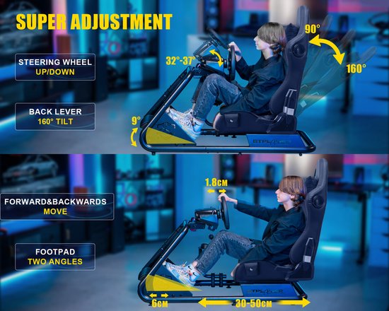 Mura Racestoel - Sim Racing Cockpit - Stuurstandaard - Ingebouwde Luidsprekers - Compatibel Met PC - Verstelbare - Zwart — afbeelding 4