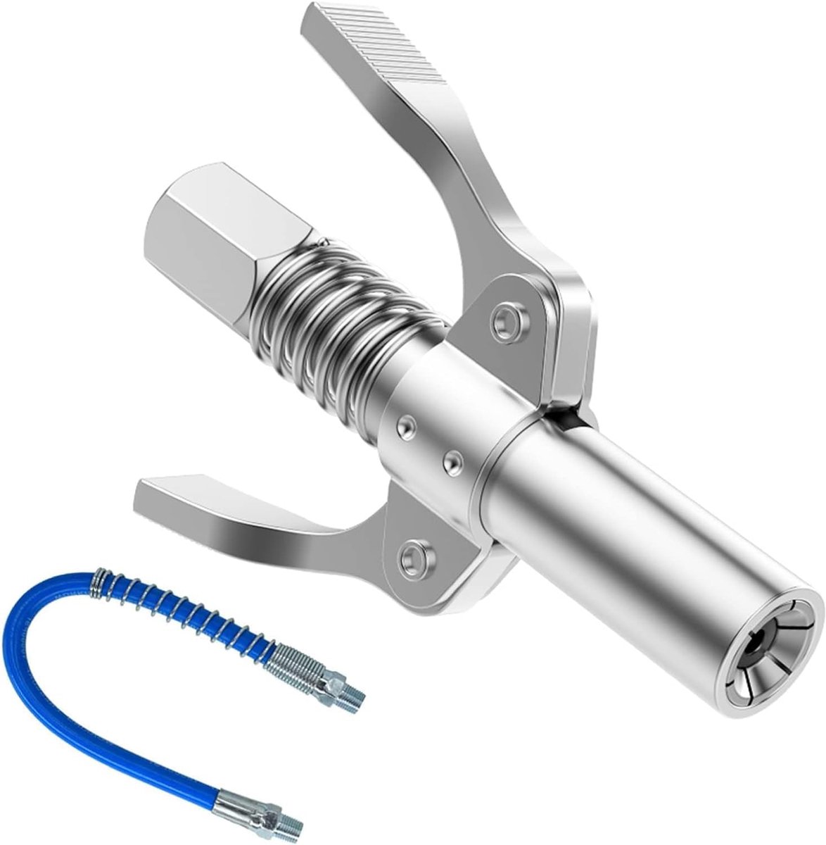 Koppeling voor vetpers, vetpers, adapter, vetpomp, G-vetpers, mondstuk, koppeling, vergrendelingstang voor alle vetpersen, gemakkelijk aan- en uittrekken, met 30 cm slang