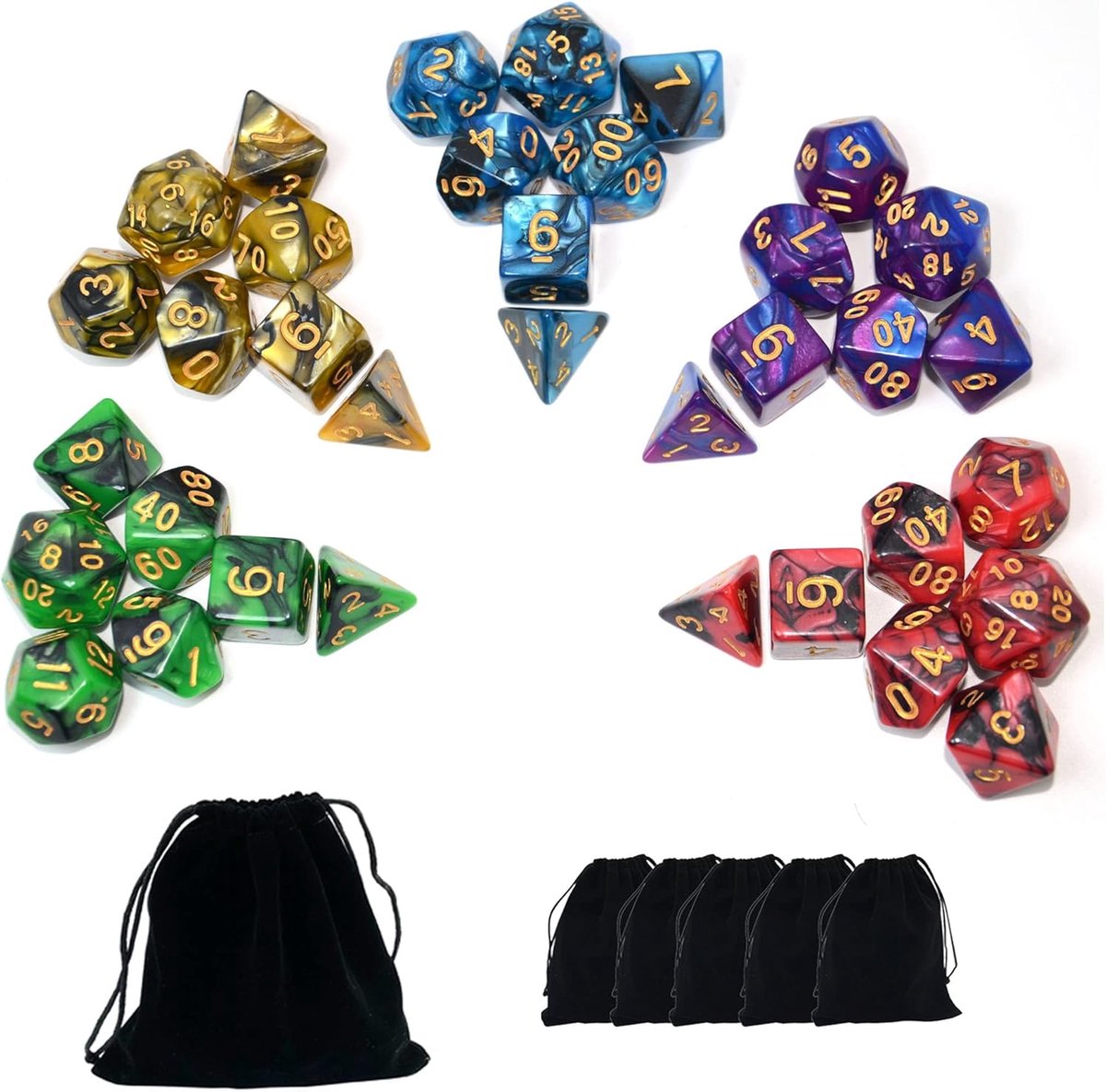 Dubbel-Kleuren Polyhedral Dobbelstenen Sets met Zakjes voor D&D DND RPG MTG Dungeon en Dragons Tafel Bord Rolspel Spellen D4 D6 D8 D10 D% D12 D20