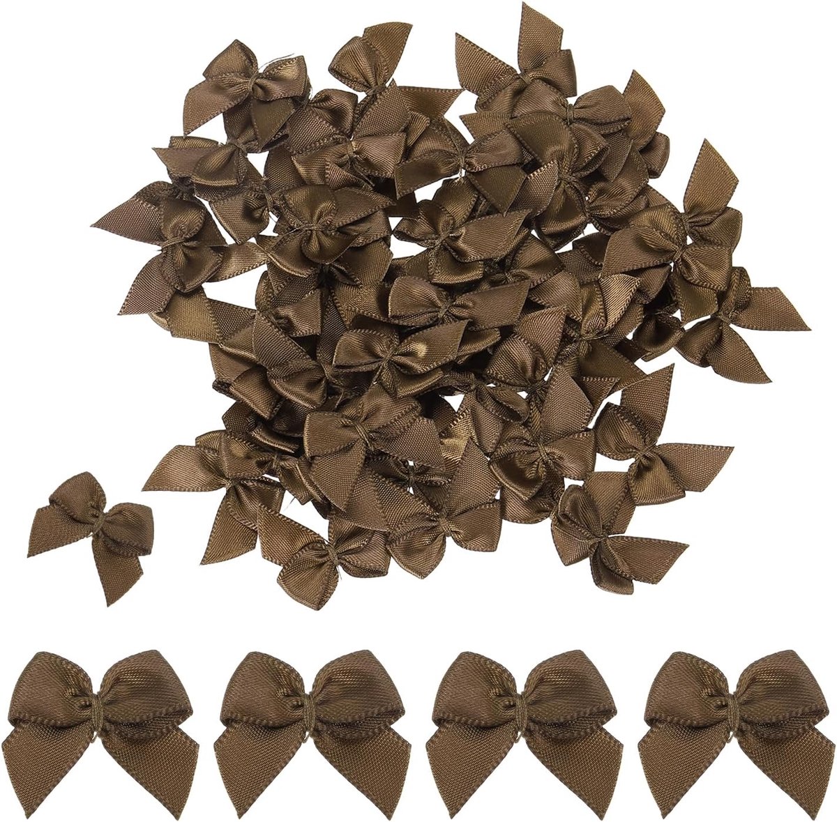 50 stuks mini-strikken van lint, 2,5 cm, mini-strikken, bloemen, satijn, voor knutselen, knutselen, bruiloft, verjaardag, feest, geschenkverpakking, strikken, bruin