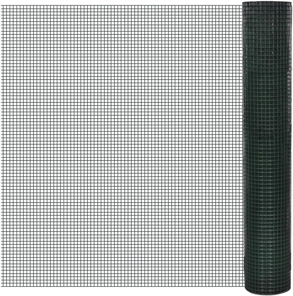 Verzinkte draadomheining, 1 x 25 m, groen, voor kippen, gevogelte hok en volière, weerbestendig draadhek voor konijnenkooi en plantenbescherming