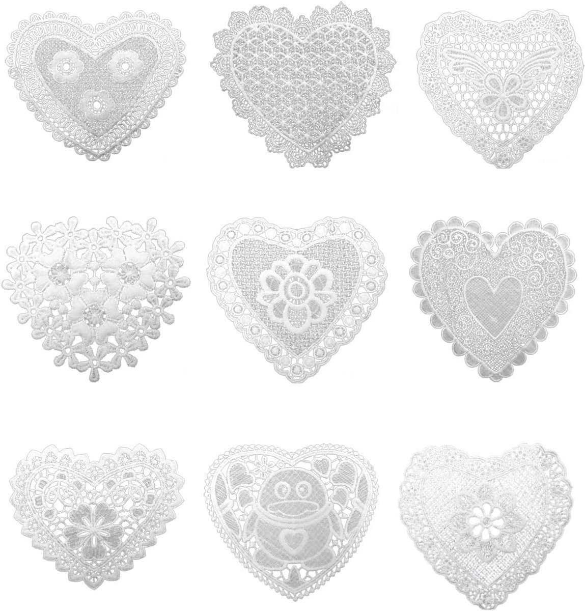 9 stuks Spitze ronde gestrekte tafelaufers, spitze tafelaufers, hart heken tafelaufers, kleine heken tafelaufers, 9 stijlen, geschikt voor keuken, eetkamer, Dreamcatcher decoratie (wit)