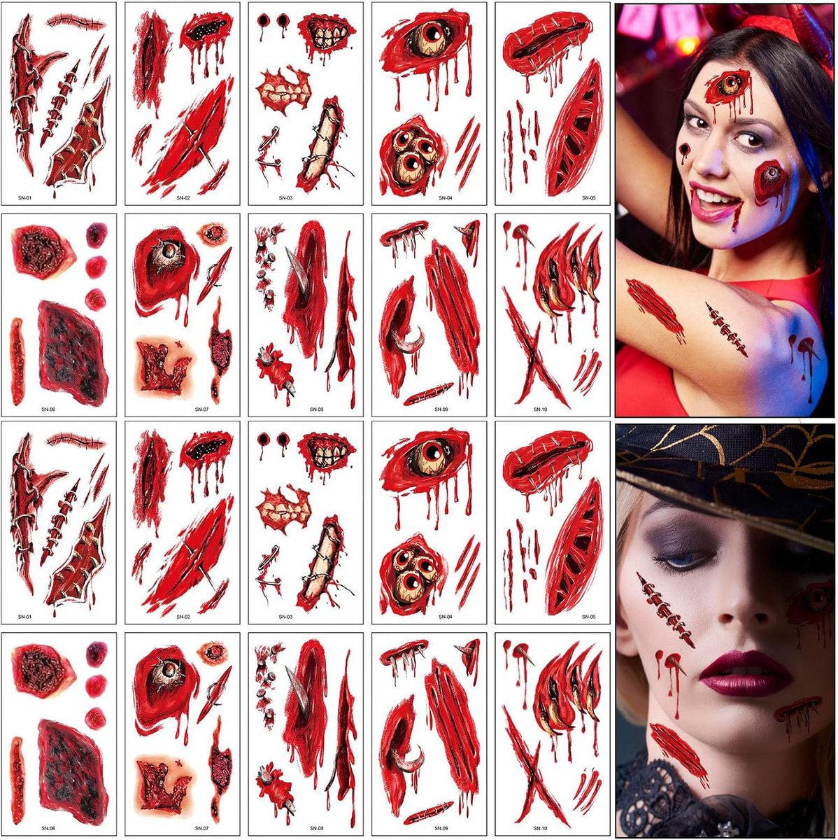 Tijdelijke tatoeages, waterdichte, voor Halloween Bachelorette Carnaval Cosplay Kostuum Make-Up Party