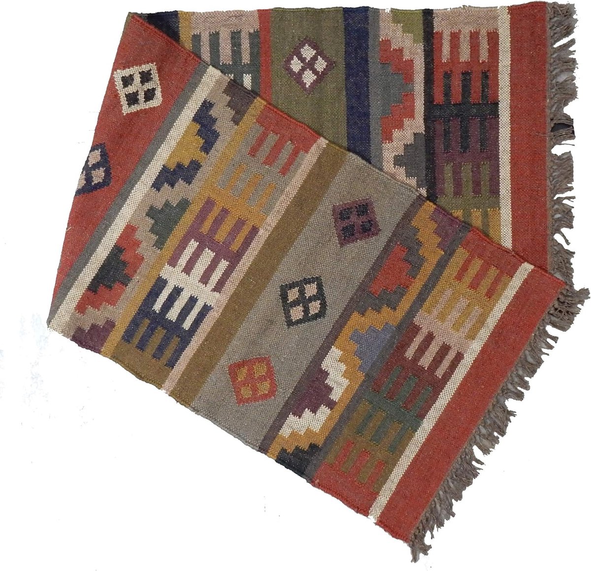 Etnische wol jute runner 4x6 voet - handgeweven tapijt - vintage boheemse stijl - comfortabel meditatie en yoga - SnelShoppen