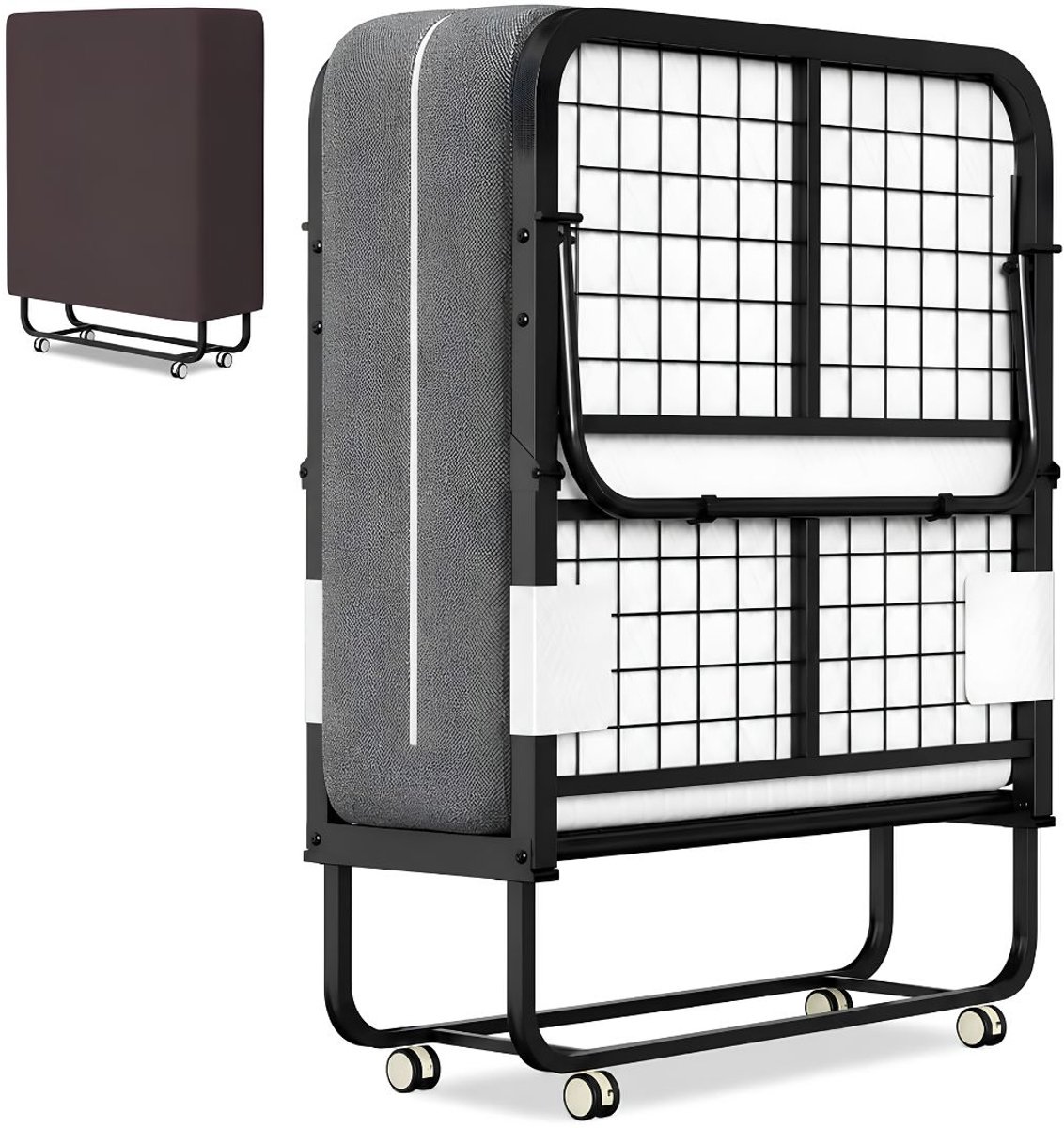 NIVA® Opklapbed - Opklapbed voor Logees – Vouwbed tot 200 kg, Ruimtebesparend - Grijs - 201cm x 90cm x 45cm