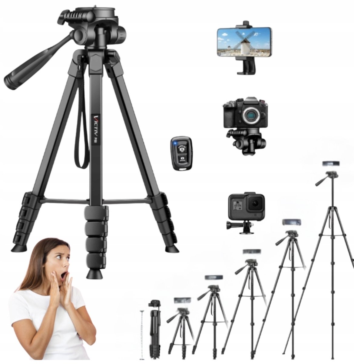 Victiv P50 Aluminium Statief 172cm voor DSLR & Smartphone - Blauw