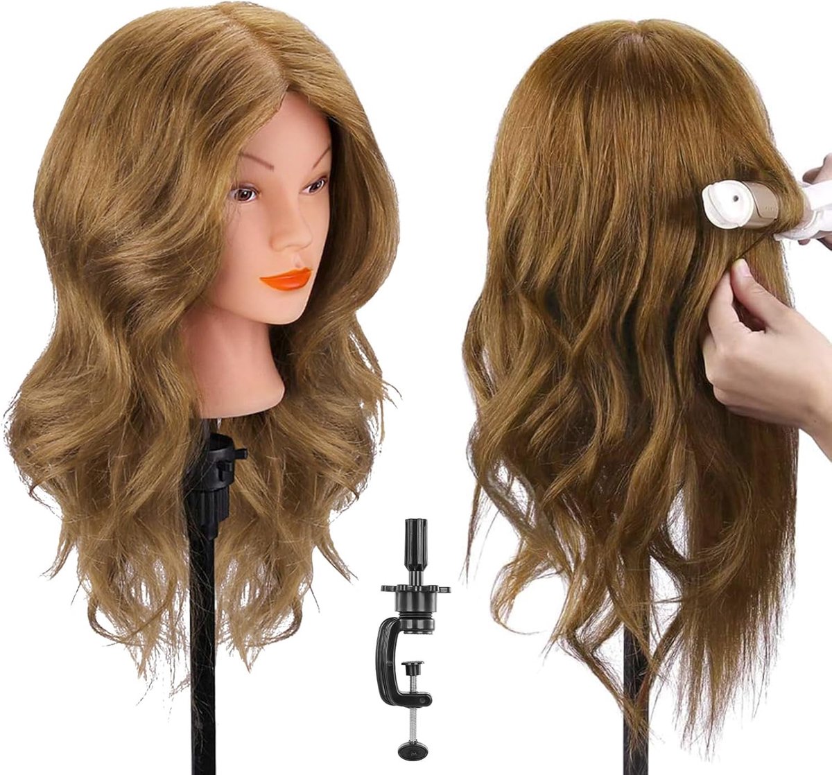 Frisierkopf 45 cm - lichtbruin - met klem - ideaal voor knippen en stylen - ShopVlot