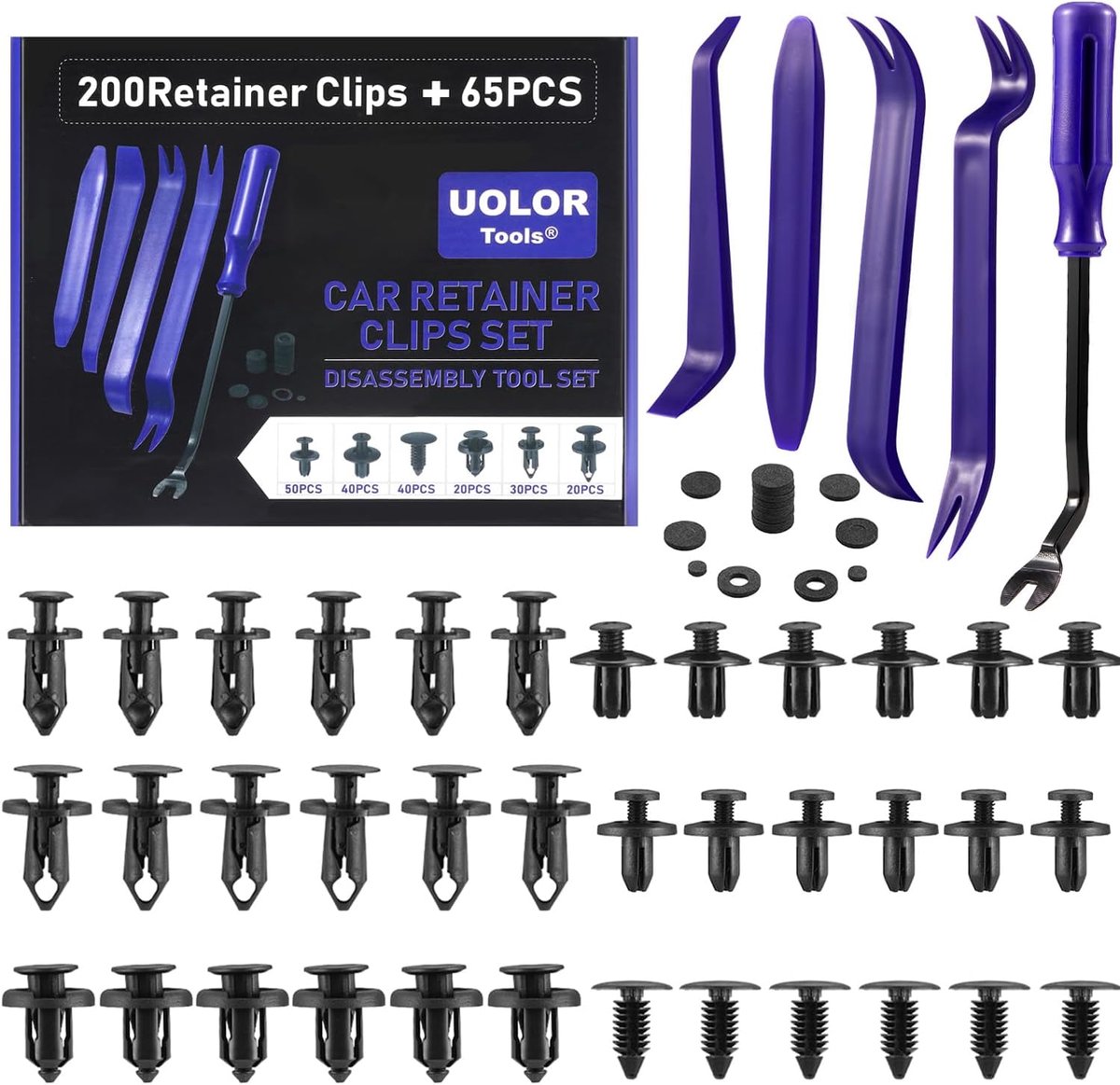 Plastic rivet clips kit 265 stuks - universele bevestigingsclips - 6 verschillende maten - ShopVlot