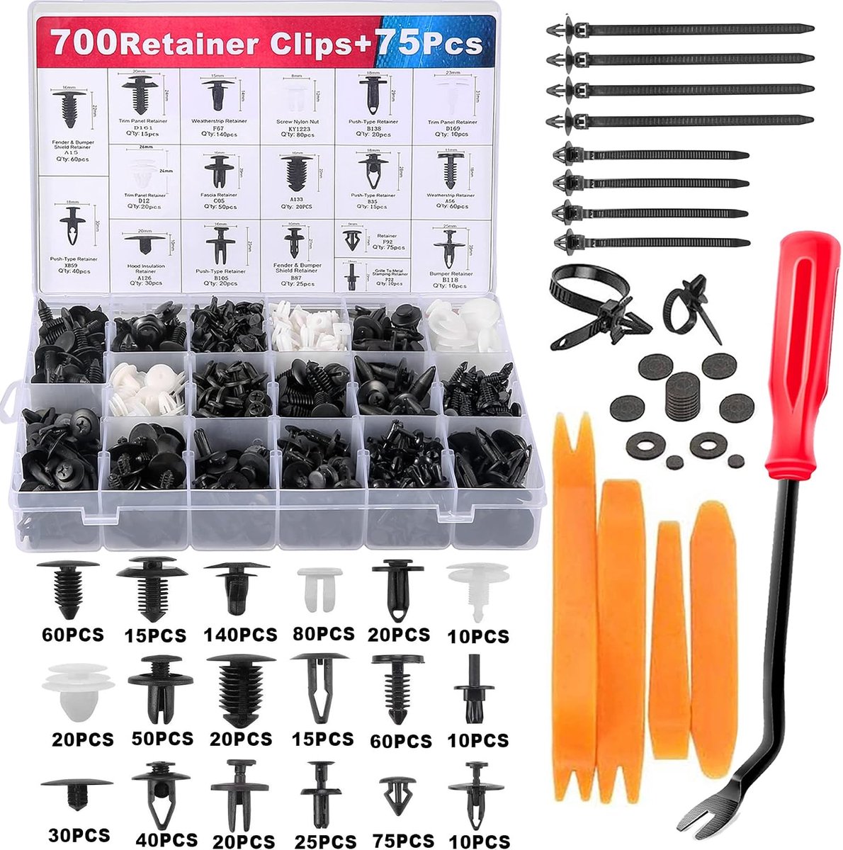 Plastic rivetten set 775 stuks - universele autoklips - inclusief opbergdoos en demontagetools - ShopVlot