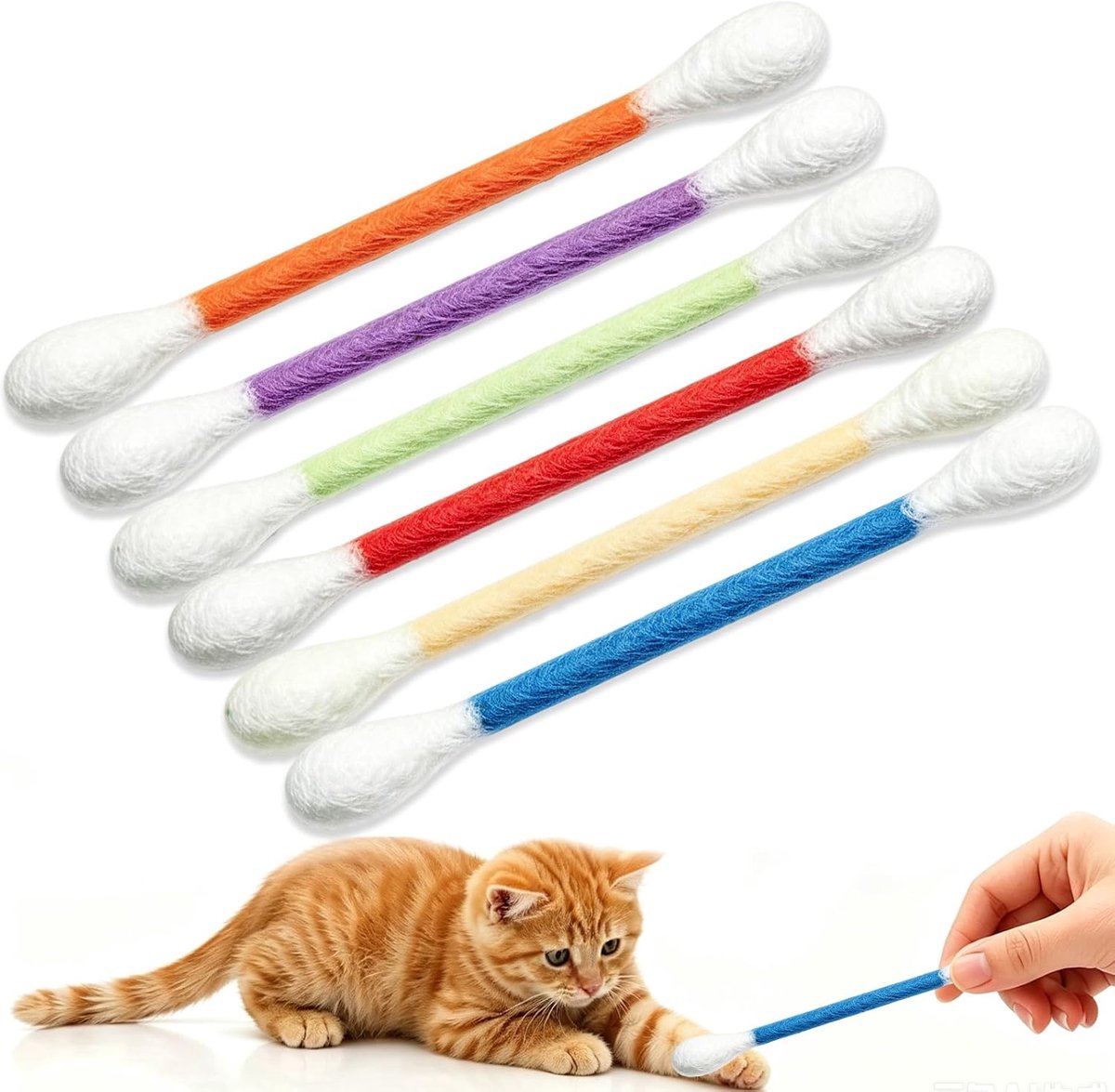 Kattenspeelgoed wattenstaafjes - 6 kleurrijke kauwstokjes - bijtvast vilt - stimuleert spel en beweging - ShopVlot