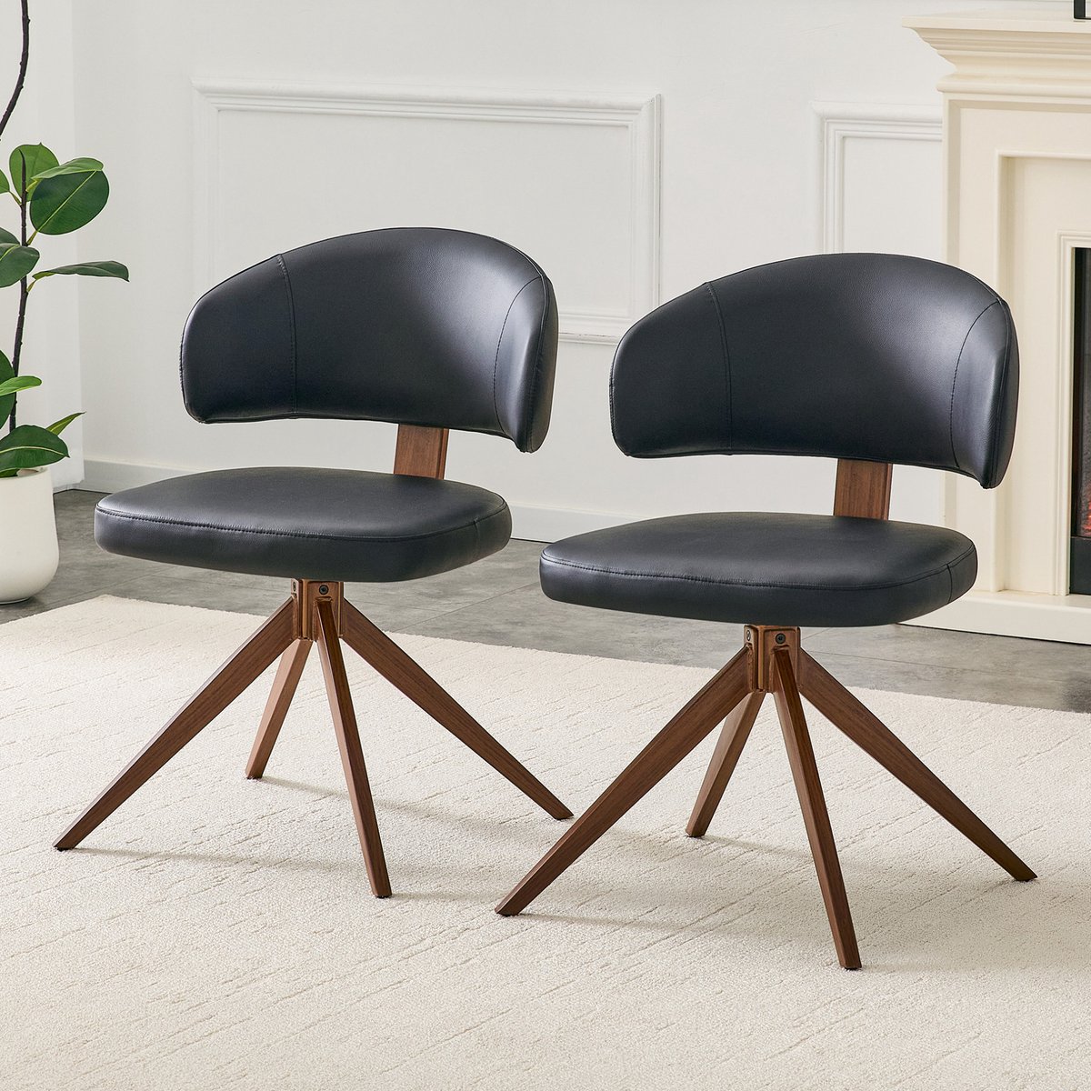 DESMIU Bureaustoel 77 Cm - 360 Graden Draaibaar Met Zachte Bekleding En Metalen Frame - Voor Kantoor En Woonkamer - Kunstleer - Zwart