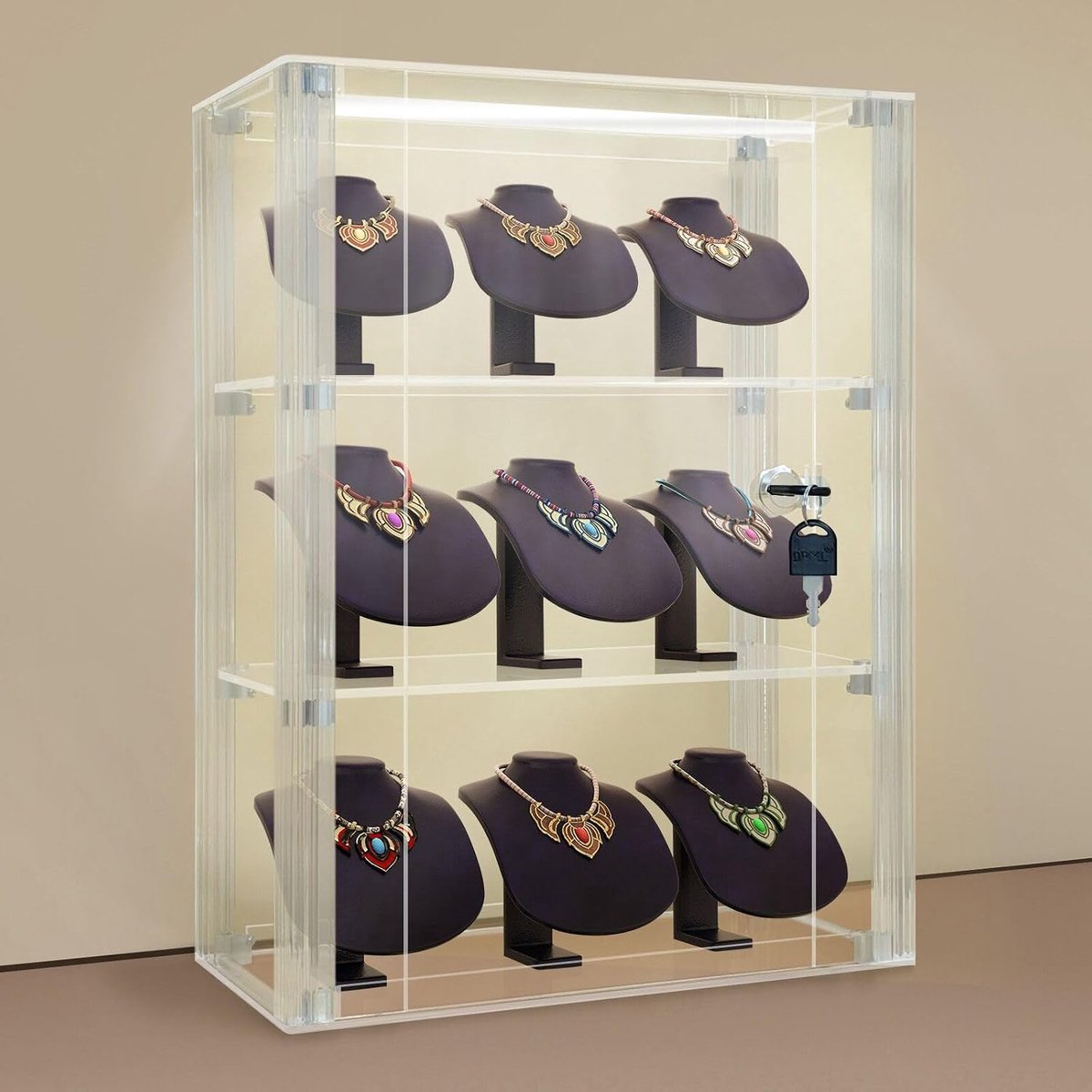 Vitrinekast 30,5 x 15 x 41 cm - acryl met slot - afsluitbare veiligheidsvitrine - ShopVlot
