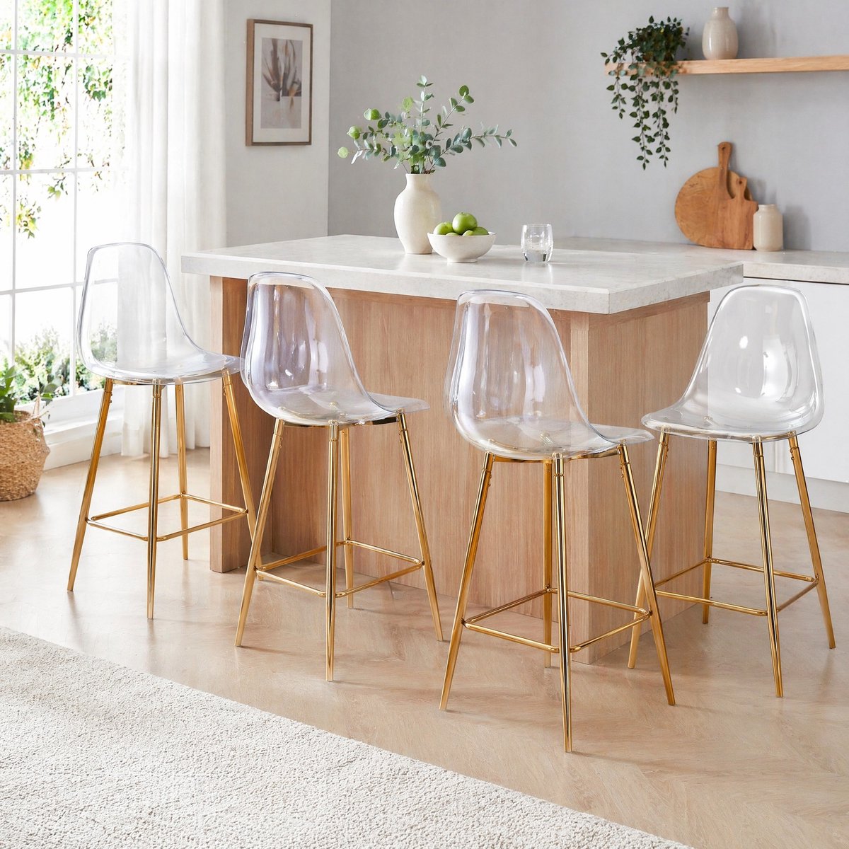 COVREO Barkruk 51x45x102 cm goud, kunststof zitting met rugleuning Gold