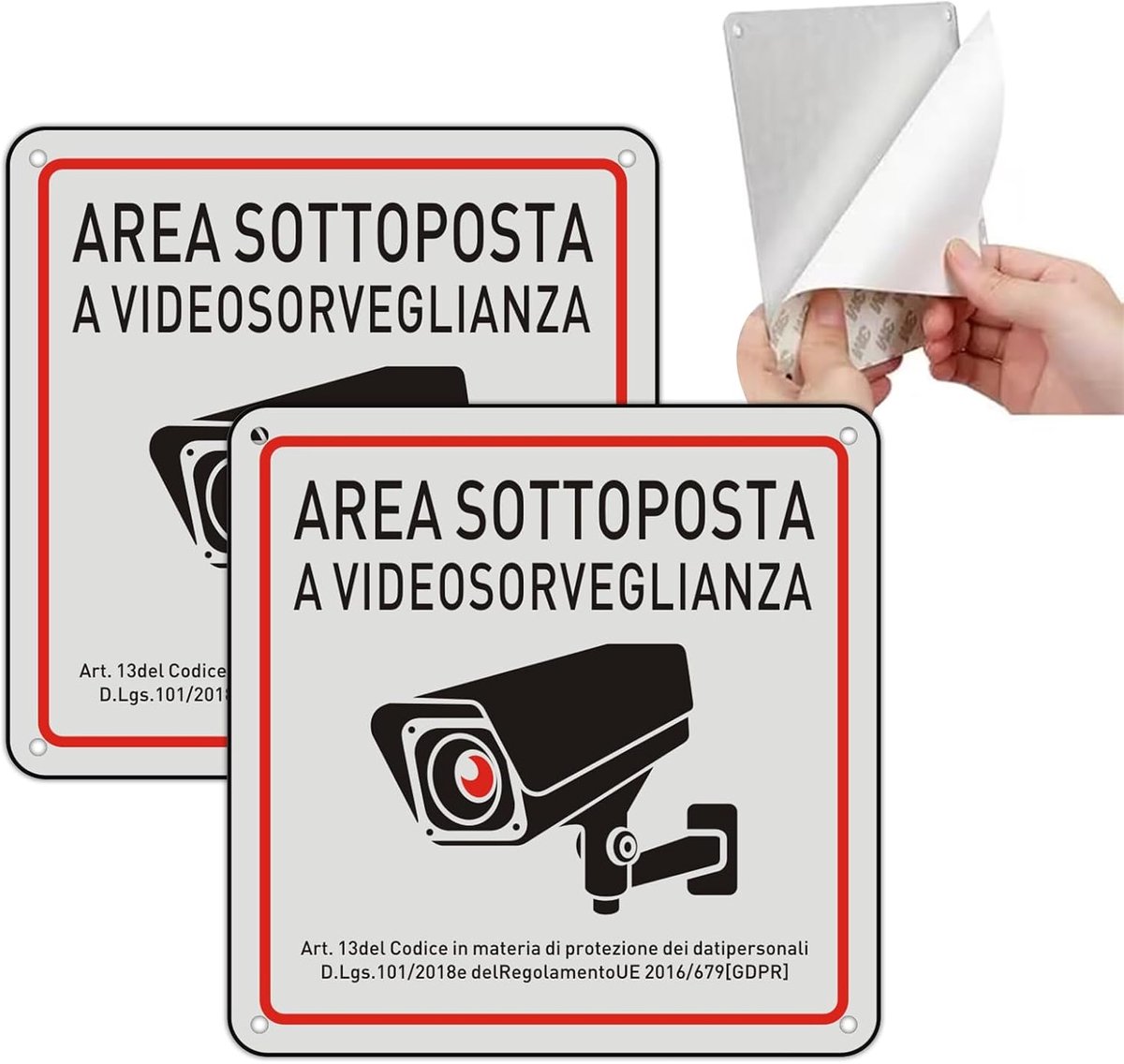 SnelShoppen - Schild Video Surveillance Zone 2 Plaatsen Bewakingsbord Aluminium 15 x 15 cm, Voorgeboorde Gaten, Waterdicht, Voor Thuis en Bedrijf
