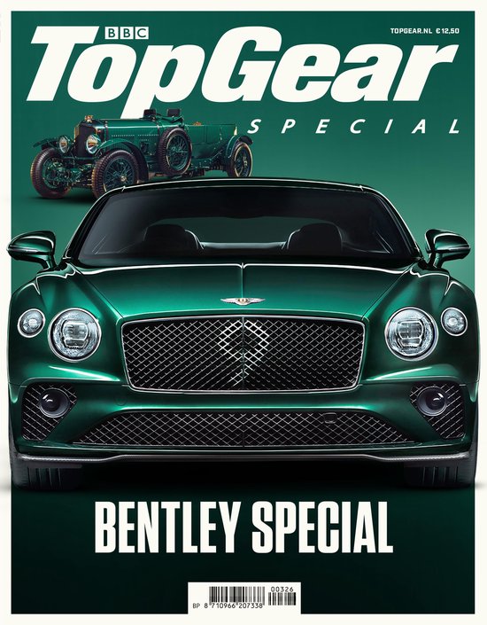 TopGear Bentley Special editie met een groene Bentley Continental GT op de voorgrond en een oudere groene Bentley op de achtergrond.
